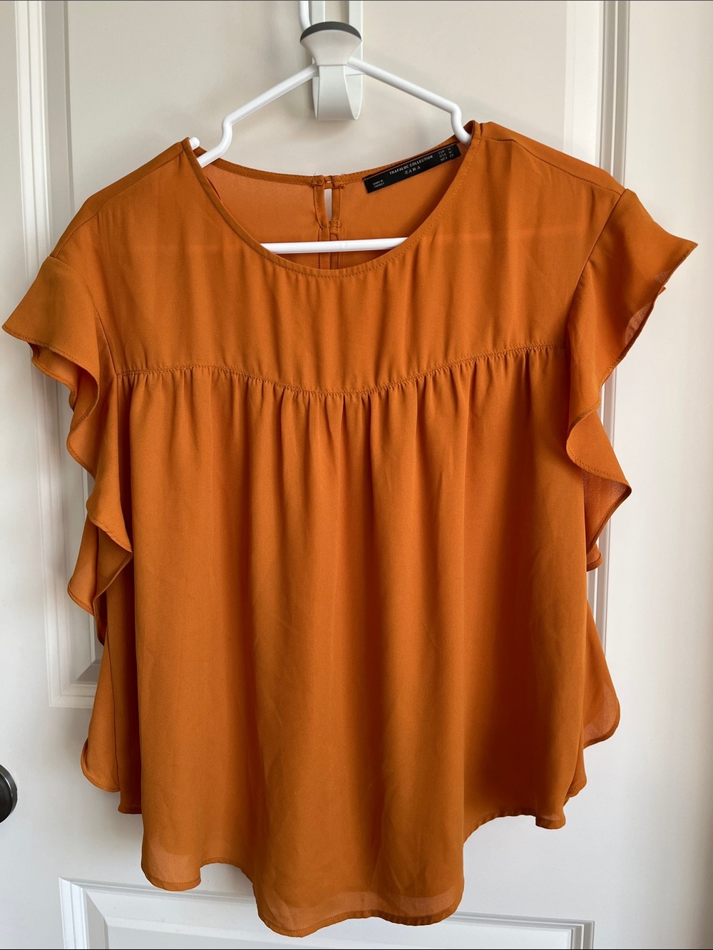 Zara Rust Orange Flutter Sleeve Blouse